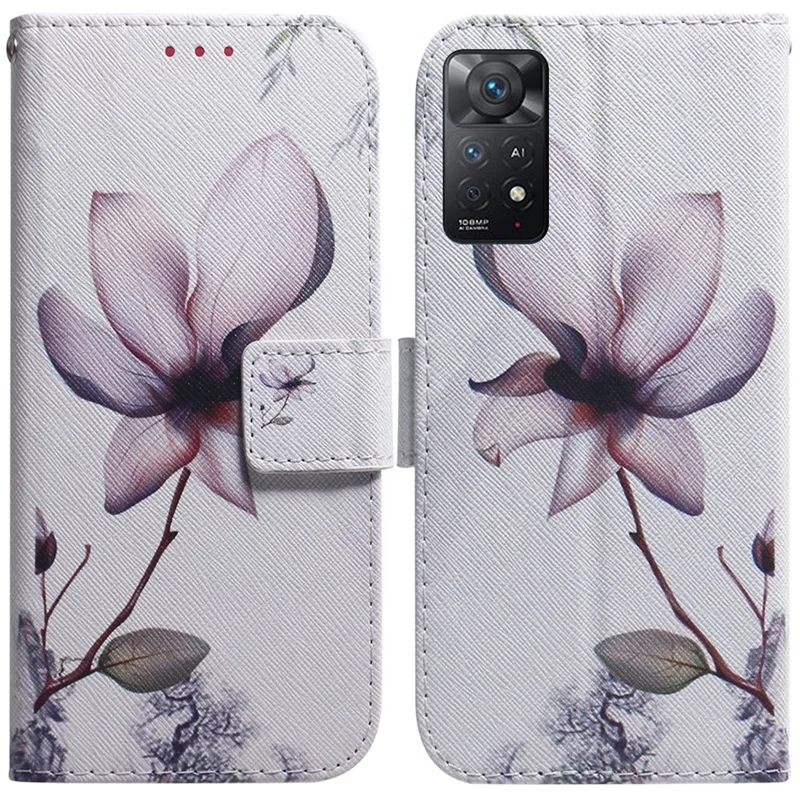 Pour Xiaomi Redmi Note 12 Pro 4G / 11 Pro 4G (MediaTek) / Note 11 Pro 5G (Qualcomm) Fermeture magnétique Impression de motifs Étui folio en cuir PU à rabat Fonction de portefeuille et de support Housse de téléphone - Fleur rose