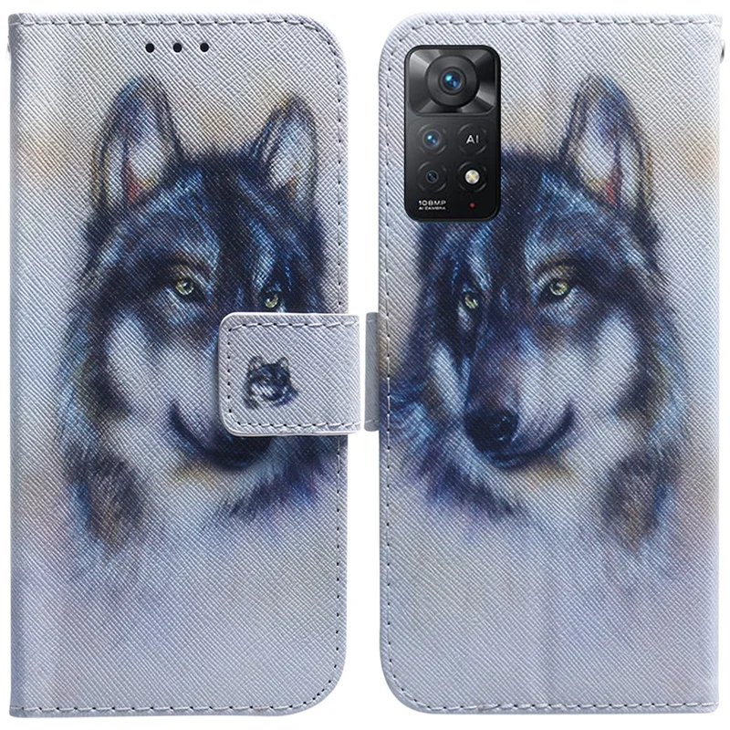 For Xiaomi Redmi Note 12 Pro 4G / 11 Pro 4G (MediaTek) / Note 11 Pro 5G (Qualcomm) Magnetic Closure Pattern Printing PU Leather Folio Flip Case Wallet Stand Function Phone Cover - Wolf
