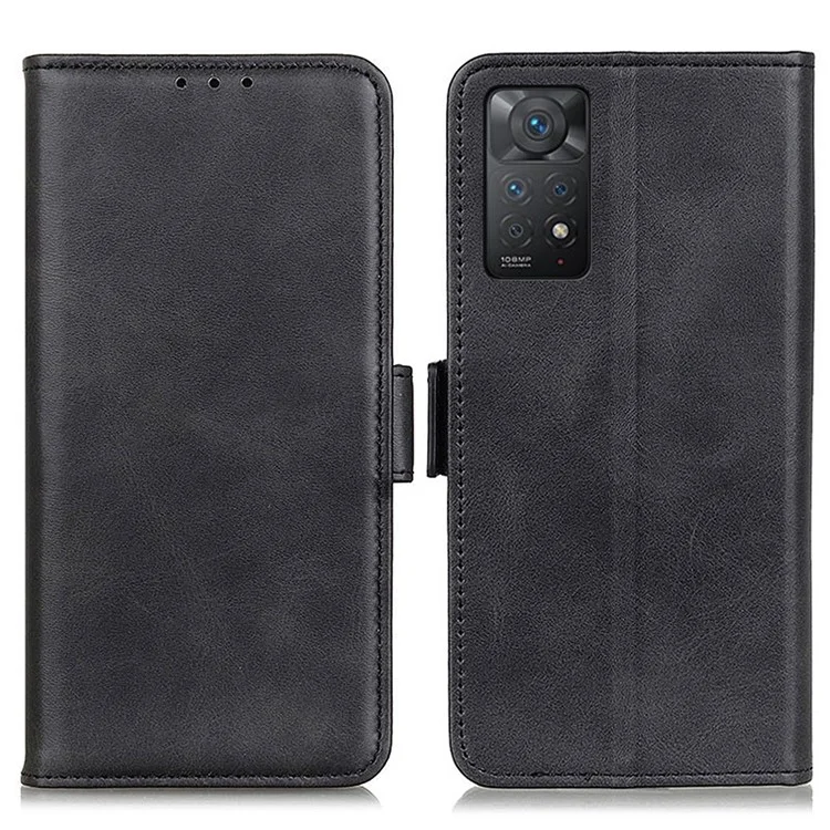 Для Xiaomi Redmi Note 11 Pro 5G (Qualcomm) / Redmi Note 11 Pro 4G (MediaTek) Текстурированная ПУ Кожаный Кошелек Стенд Стенд Функция Магнитное Закрытие Flip Folio Book Cover - Чернить