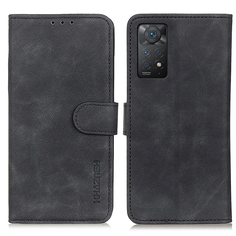KHAZNEH For Xiaomi Redmi Note 12 Pro 4G / 11 Pro 4G (MediaTek) / Note 11 Pro 5G (Qualcomm) Retro PU Leather Phone Case Dual-sided Magnetic Clasp Wallet Stand Cover - Black