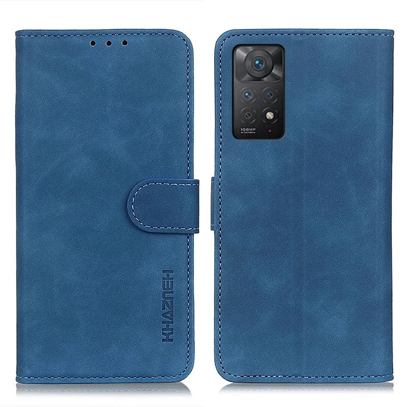 KHAZNEH For Xiaomi Redmi Note 12 Pro 4G / 11 Pro 4G (MediaTek) / Note 11 Pro 5G (Qualcomm) Retro PU Leather Phone Case Dual-sided Magnetic Clasp Wallet Stand Cover - Blue