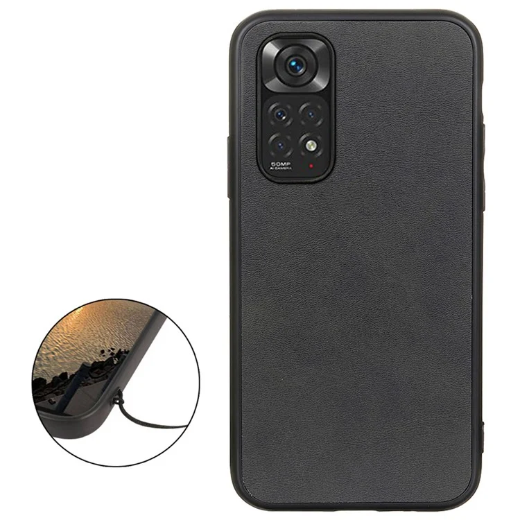Pour Xiaomi Redmi Note 11 4G (Qualcomm)/Note 11S 4G Bi-color Textured PU Leather Coated TPU + PC Phone Case - Noir