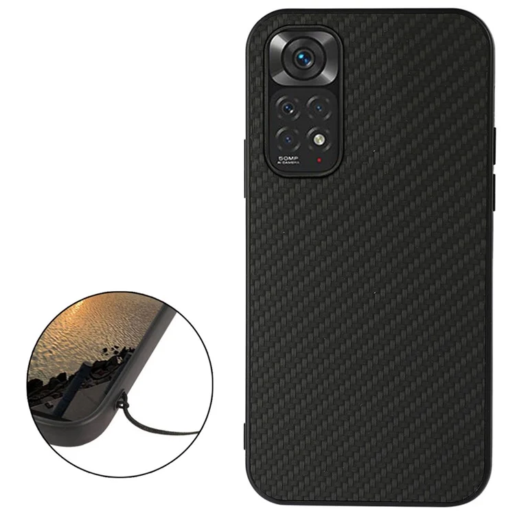 Für Xiaomi Redmi Note 11 4G (Qualcomm)/Note 11S 4G Gut geschützter Kohlefaser-Textur PU-Leder-Stoßschutz mit Hybrid-Unterseite - Schwarz