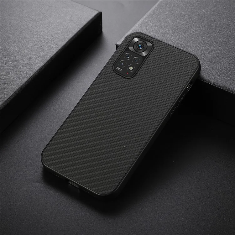 Für Xiaomi Redmi Note 11 4G (Qualcomm)/Note 11S 4G Gut geschützter Kohlefaser-Textur PU-Leder-Stoßschutz mit Hybrid-Unterseite - Schwarz