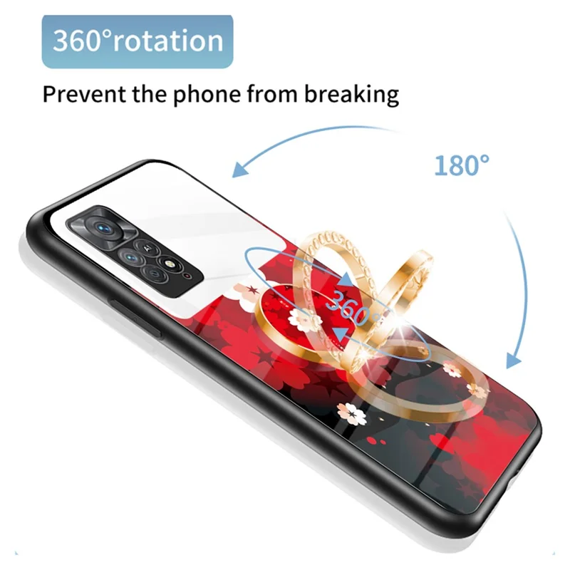 Magic Mirror Series for Xiaomi Redmi Note 11 Pro 5G (Qualcomm)/Note 11 Pro 4G (MediaTek) Flower Pattern Tempered Glass + PC + TPU Phone Case with Kickstand and Mirror - Sakura LOVE