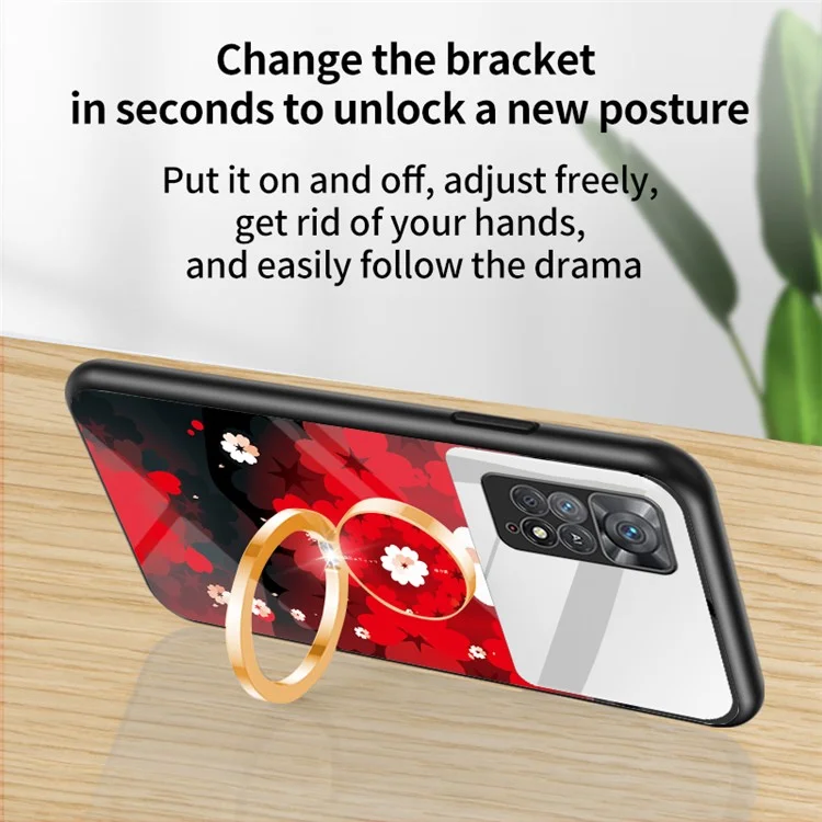 Magic Mirror Series for Xiaomi Redmi Note 11 Pro 5G (Qualcomm)/Note 11 Pro 4G (MediaTek) Flower Pattern Tempered Glass + PC + TPU Phone Case with Kickstand and Mirror - Sakura Cat