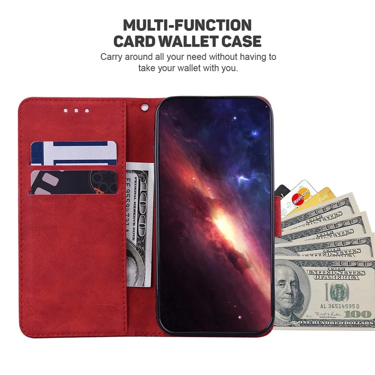 For Xiaomi Poco M5s 4G / Redmi Note 10 4G / Redmi Note 10S 4G Folio Flip Geometry Imprinted PU Leather Wallet Case Viewing Stand Mobile Phone Cover - Red
