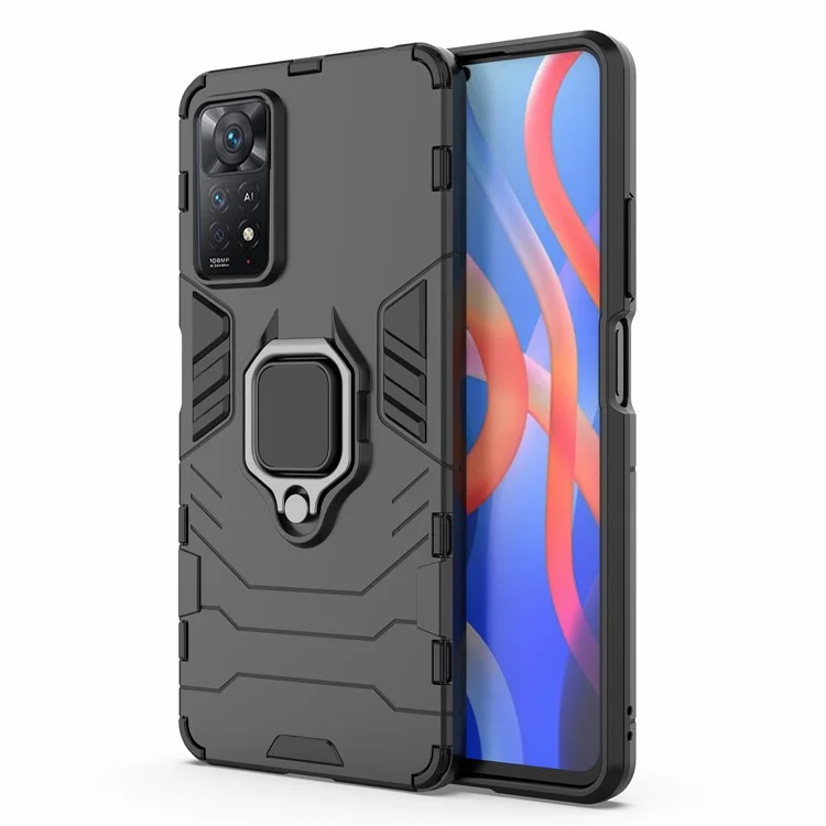Para Xiaomi Redmi Note 12 Pro 4G / 11 Pro 4G (MediaTek) / Note 11 Pro 5G (Qualcomm) Carcasa Trasera con Anillo Soporte Suave TPU+PC Duro a Prueba de Golpes Cubierta Protectora de Teléfono - Negro