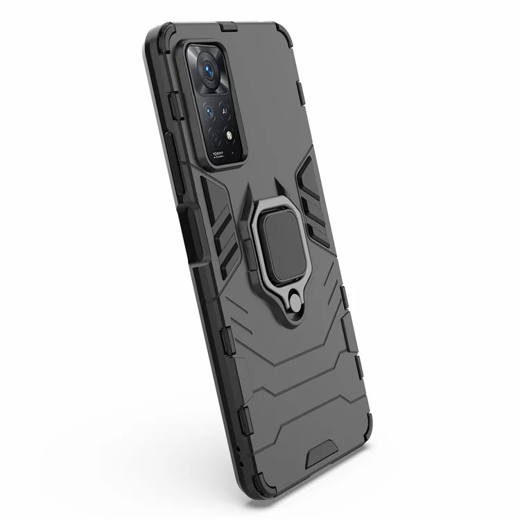 Para Xiaomi Redmi Note 12 Pro 4G / 11 Pro 4G (MediaTek) / Note 11 Pro 5G (Qualcomm) Carcasa Trasera con Anillo Soporte Suave TPU+PC Duro a Prueba de Golpes Cubierta Protectora de Teléfono - Negro