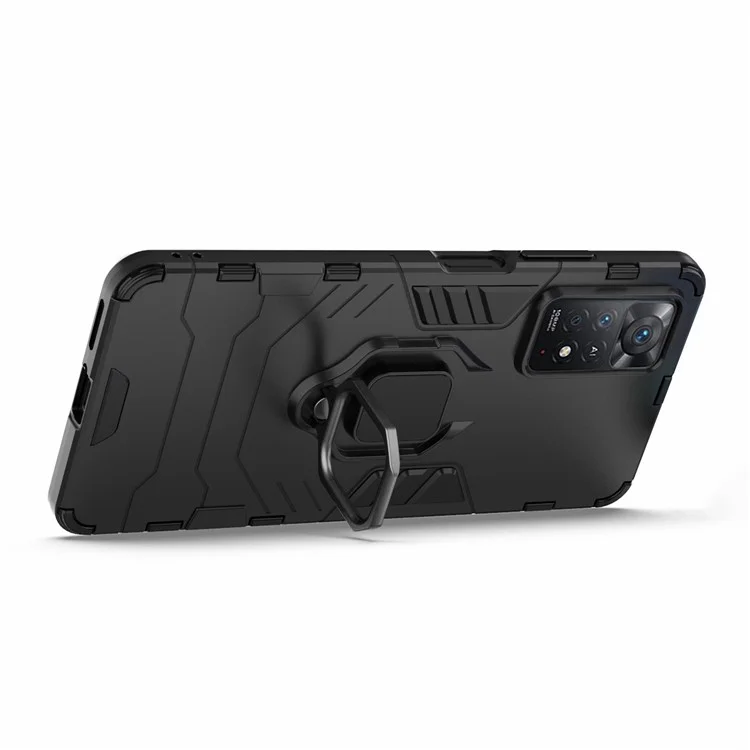 Para Xiaomi Redmi Note 12 Pro 4G / 11 Pro 4G (MediaTek) / Note 11 Pro 5G (Qualcomm) Carcasa Trasera con Anillo Soporte Suave TPU+PC Duro a Prueba de Golpes Cubierta Protectora de Teléfono - Negro