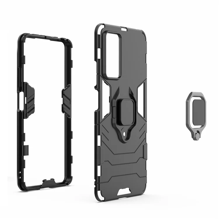 Für Xiaomi Redmi Note 11 Pro 5G (Qualcomm) / Redmi Anmerkung 11 PRO 4G (Mediatek) Back Case Ring Kickstand Soft TPU + Hard PC Stoßfest Schutztelefonabdeckung - Schwarz