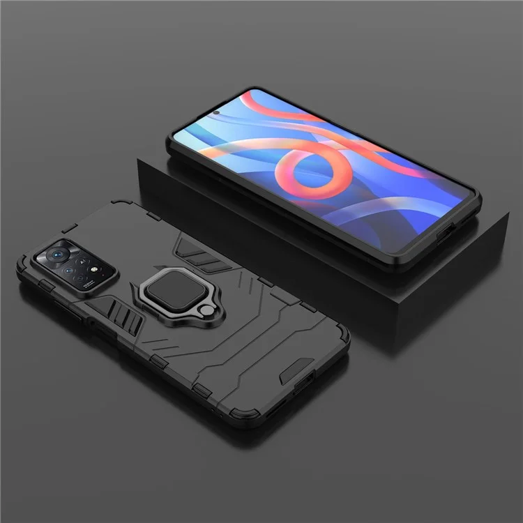Para Xiaomi Redmi Note 12 Pro 4G / 11 Pro 4G (MediaTek) / Note 11 Pro 5G (Qualcomm) Carcasa Trasera con Anillo Soporte Suave TPU+PC Duro a Prueba de Golpes Cubierta Protectora de Teléfono - Negro