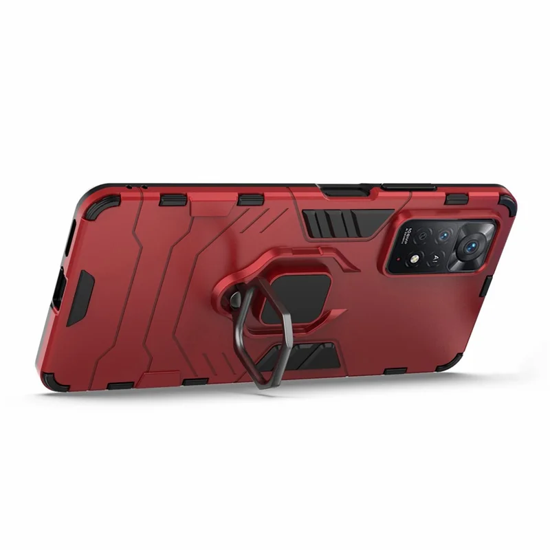Для Xiaomi Redmi Note 12 Pro 4G / 11 Pro 4G (MediaTek) / Note 11 Pro 5G (Qualcomm) Задняя крышка с кольцом, подставкой, мягким TPU и жестким PC, ударопрочный защитный чехол - красный