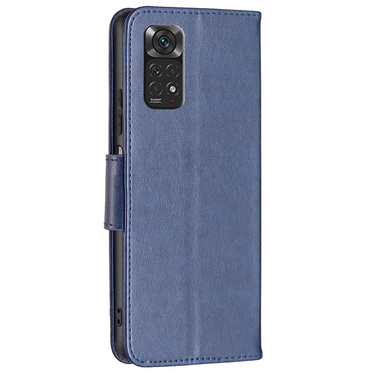 Para Xiaomi Redmi Note 11 4g (Qualcomm) Mariposa Impresa A Prueba De Golpes A Prueba De Golpes PU Cierre De Cartera De Cuero Cubierta Con Correa De Mano - Azul Oscuro