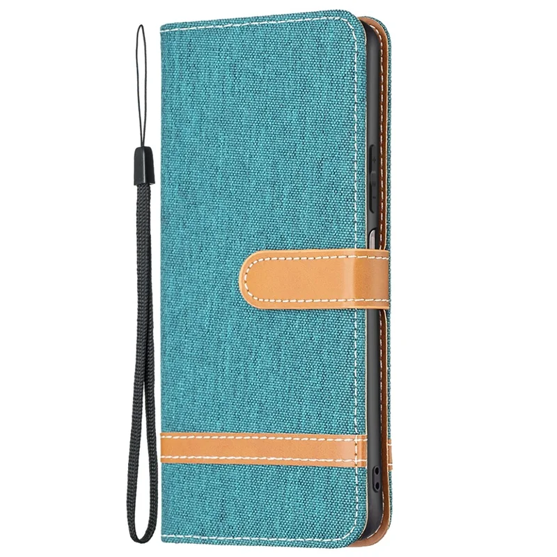 For Xiaomi Redmi Note 11 4G (Qualcomm) Jeans Cloth Texture Color Splicing Leather Cover Wallet Stand Flip Phone Case - Green