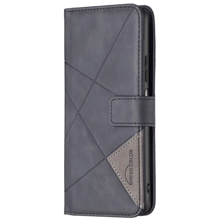 BINFEN COLOR For Xiaomi Redmi Note 11 4G (Qualcomm) Phone Cases Wallet Stand Geometry Imprinted Leather Cover - Black
