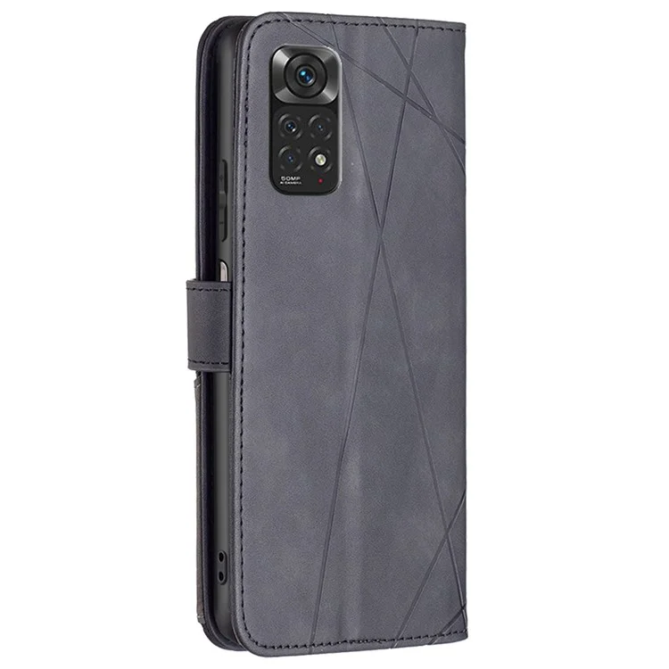 BINFEN COLOR For Xiaomi Redmi Note 11 4G (Qualcomm) Phone Cases Wallet Stand Geometry Imprinted Leather Cover - Black