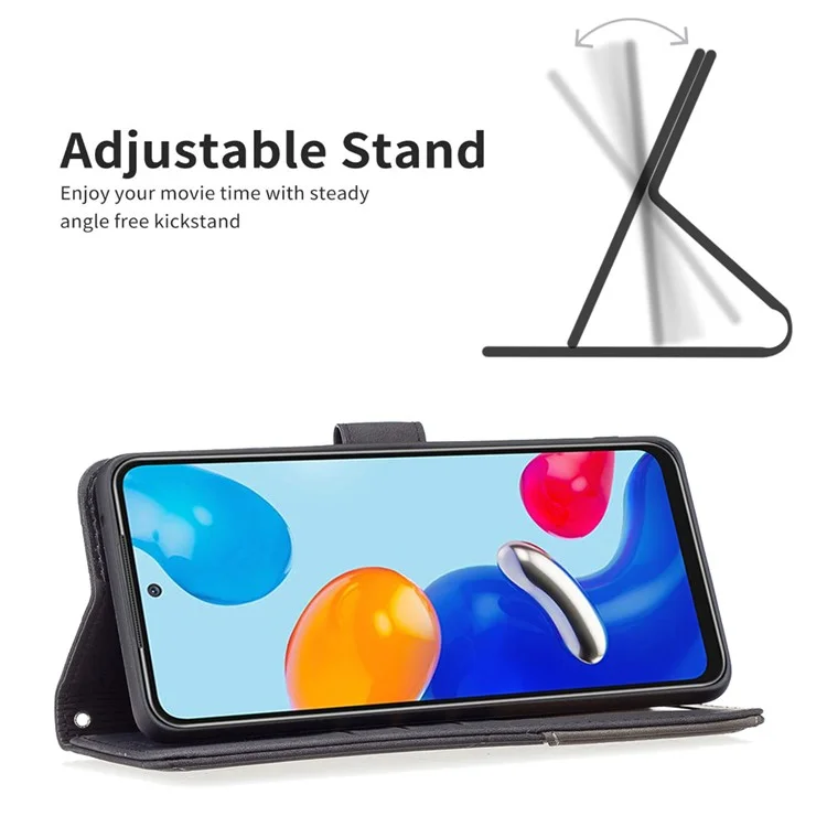 BINFEN COLOR For Xiaomi Redmi Note 11 4G (Qualcomm) Phone Cases Wallet Stand Geometry Imprinted Leather Cover - Black