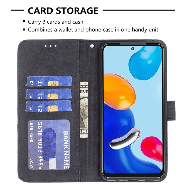 BINFEN COLOR For Xiaomi Redmi Note 11 4G (Qualcomm) Phone Cases Wallet Stand Geometry Imprinted Leather Cover - Black