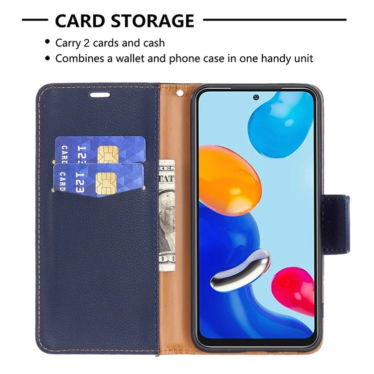 Para Xiaomi Redmi Note 11 4G (Qualcomm) Litchi Texture PU Caja De Cuero Caja De La Cartera De Color Sólido Cubierta De Teléfono Móvil - Azul Oscuro