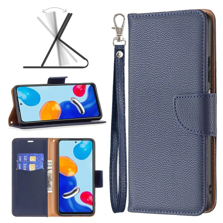 Para Xiaomi Redmi Note 11 4G (Qualcomm) Litchi Texture PU Caja De Cuero Caja De La Cartera De Color Sólido Cubierta De Teléfono Móvil - Azul Oscuro