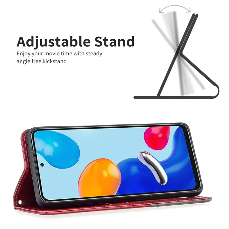 Для Xiaomi Redmi Note 11 4G (Qualcomm) с орнаментным узором Imprinting, дизайном со вставками и слотами для карт, противоударный чехол из кожи для мобильного телефона - Красный