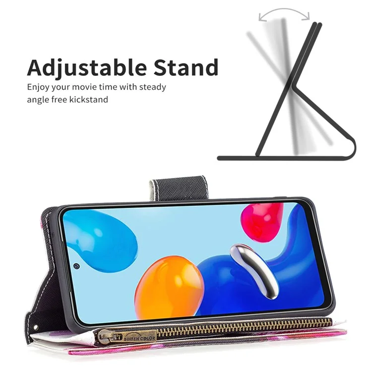 BF03 Zipper Wallet Flip Folio Case für Xiaomi Redmi Note 11 4G (Qualcomm), Musterbedrucktes PU-Leder-Ständer-Magnetverschluss mit Riemen - Sonnenblume
