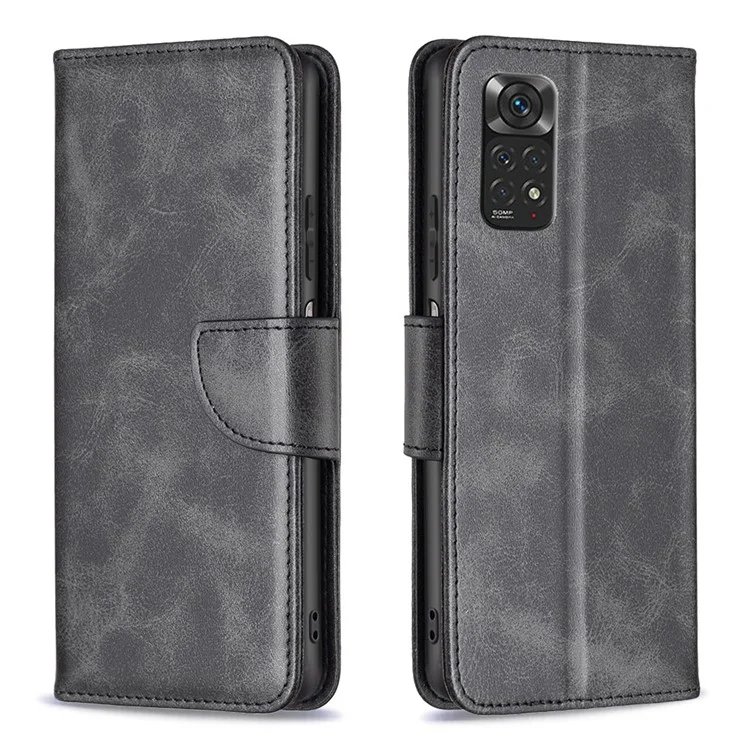 Pour Xiaomi Redmi Note 11 4G (Qualcomm) Coque de protection en cuir PU texturé avec support réglable, fermeture magnétique - Noir