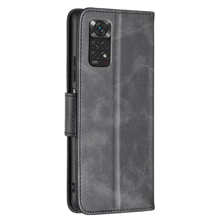 Pour Xiaomi Redmi Note 11 4G (Qualcomm) Coque de protection en cuir PU texturé avec support réglable, fermeture magnétique - Noir