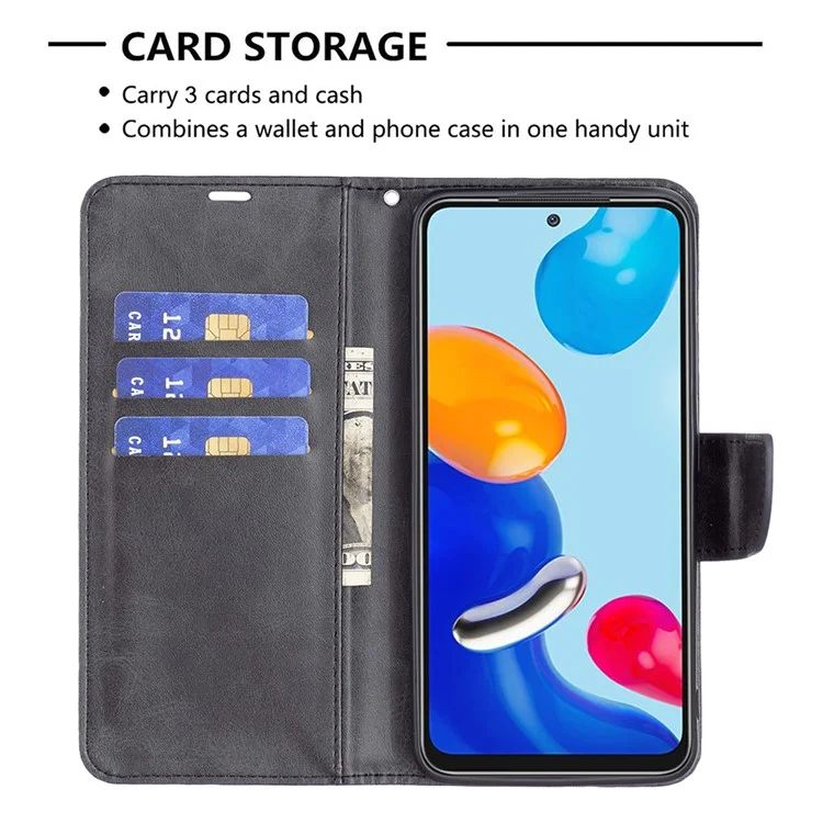 Pour Xiaomi Redmi Note 11 4G (Qualcomm) Coque de protection en cuir PU texturé avec support réglable, fermeture magnétique - Noir