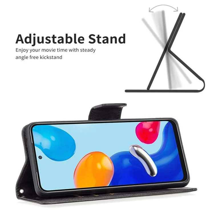 Pour Xiaomi Redmi Note 11 4G (Qualcomm) Coque de protection en cuir PU texturé avec support réglable, fermeture magnétique - Noir