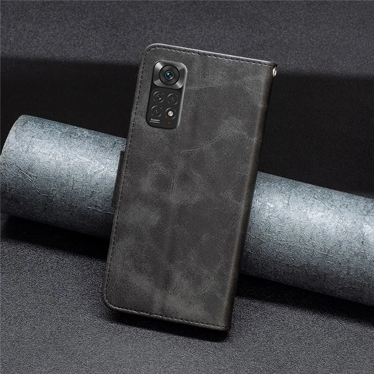 Pour Xiaomi Redmi Note 11 4G (Qualcomm) Coque de protection en cuir PU texturé avec support réglable, fermeture magnétique - Noir