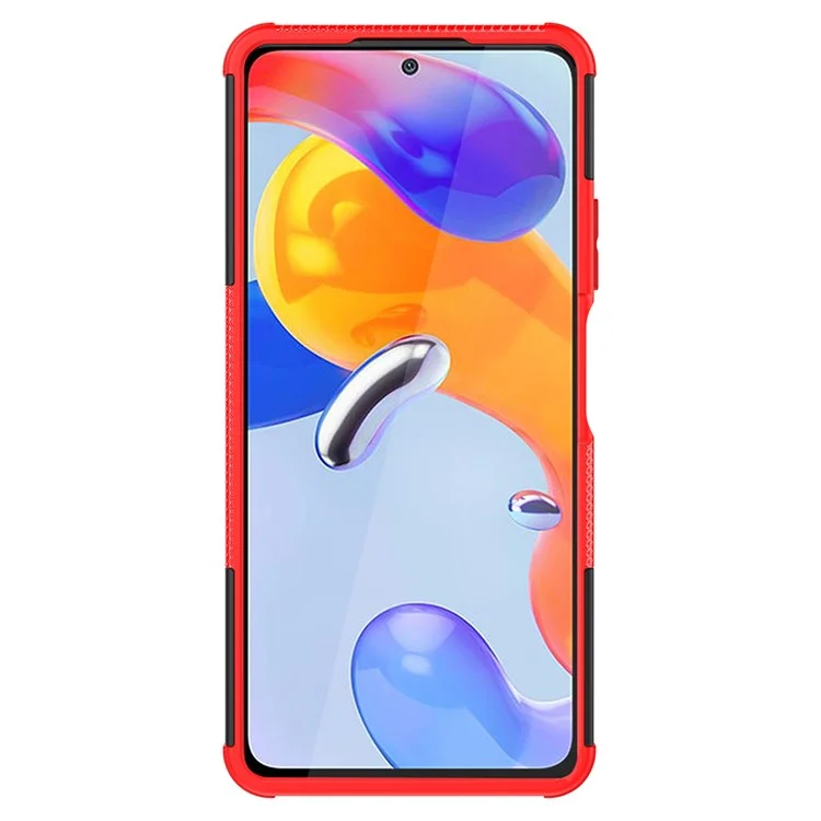 Para Xiaomi Redmi Note 11 Pro 4G (Mediatek) / Redmi Note 11 Pro 5G (Qualcomm) PC + TPU Patrón De Neumáticos Estuche De Teléfono Híbrido Anti-Scratch Anti-Slip PatheStand Cubierta - Rojo