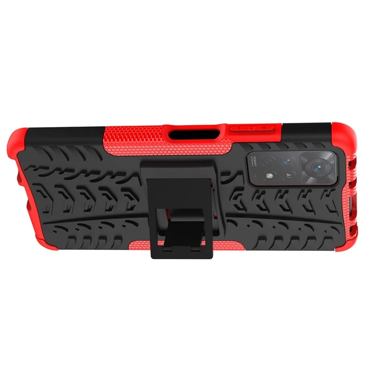 Para Xiaomi Redmi Note 12 Pro 4G / 11 Pro 4G (MediaTek) / Note 11 Pro 5G (Qualcomm) Funda híbrida de PC + TPU con patrón de neumáticos, antiara√±azos, antideslizante y con soporte - Rojo