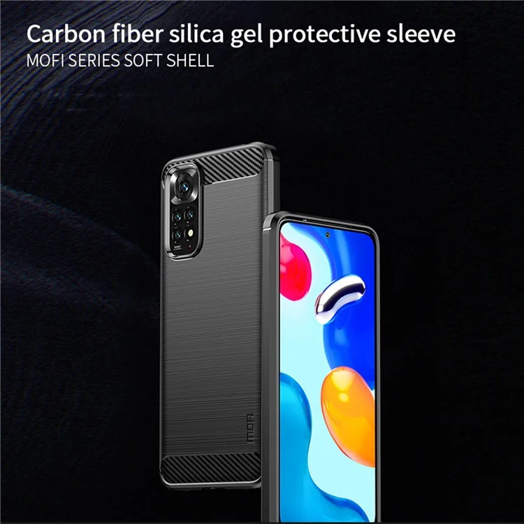 MOFI JK TPU Series-1 pour Xiaomi Redmi Note 11 4G (Qualcomm) / Redmi Note 11S 4G Étui Soft TPU Conception de fibre de carbone brossée Couvercle léger - Noir