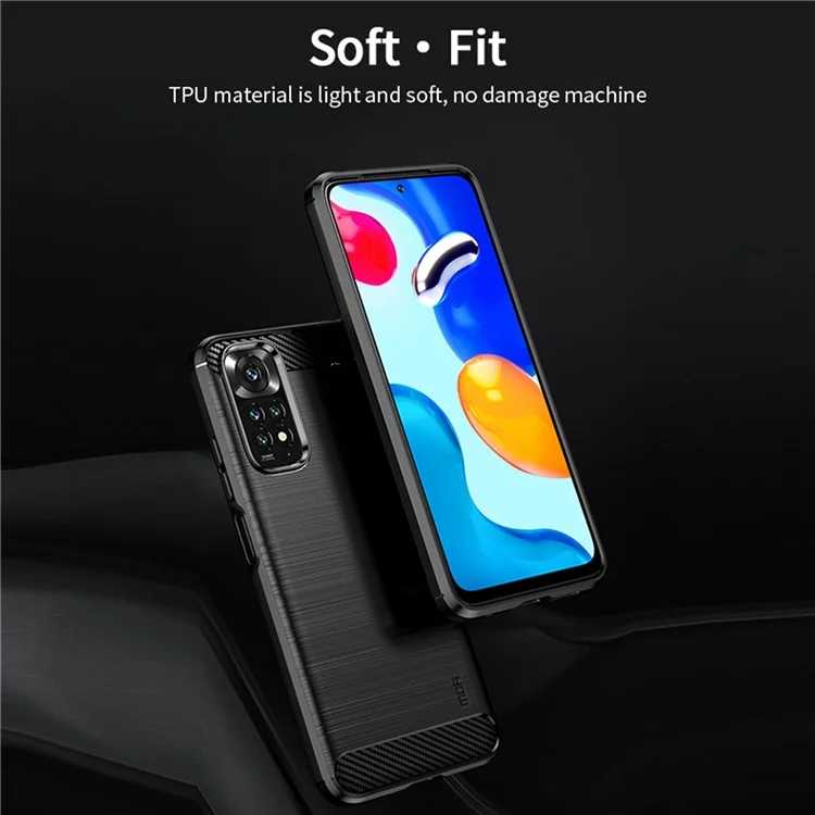 MOFI JK TPU Series-1 pour Xiaomi Redmi Note 11 4G (Qualcomm) / Redmi Note 11S 4G Étui Soft TPU Conception de fibre de carbone brossée Couvercle léger - Noir