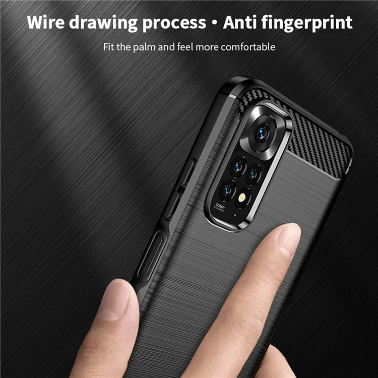 MOFI JK TPU Series-1 pour Xiaomi Redmi Note 11 4G (Qualcomm) / Redmi Note 11S 4G Étui Soft TPU Conception de fibre de carbone brossée Couvercle léger - Noir
