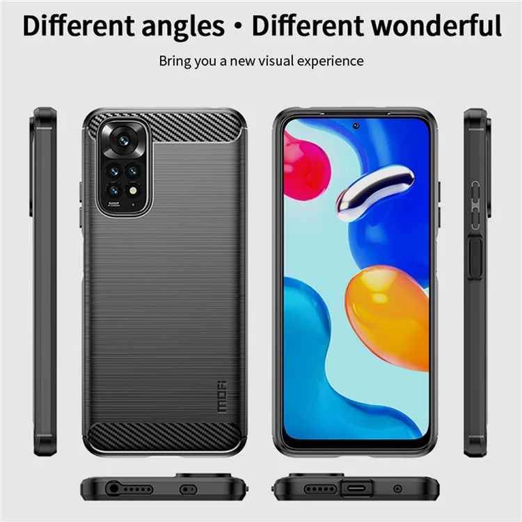 MOFI JK TPU Series-1 pour Xiaomi Redmi Note 11 4G (Qualcomm) / Redmi Note 11S 4G Étui Soft TPU Conception de fibre de carbone brossée Couvercle léger - Noir