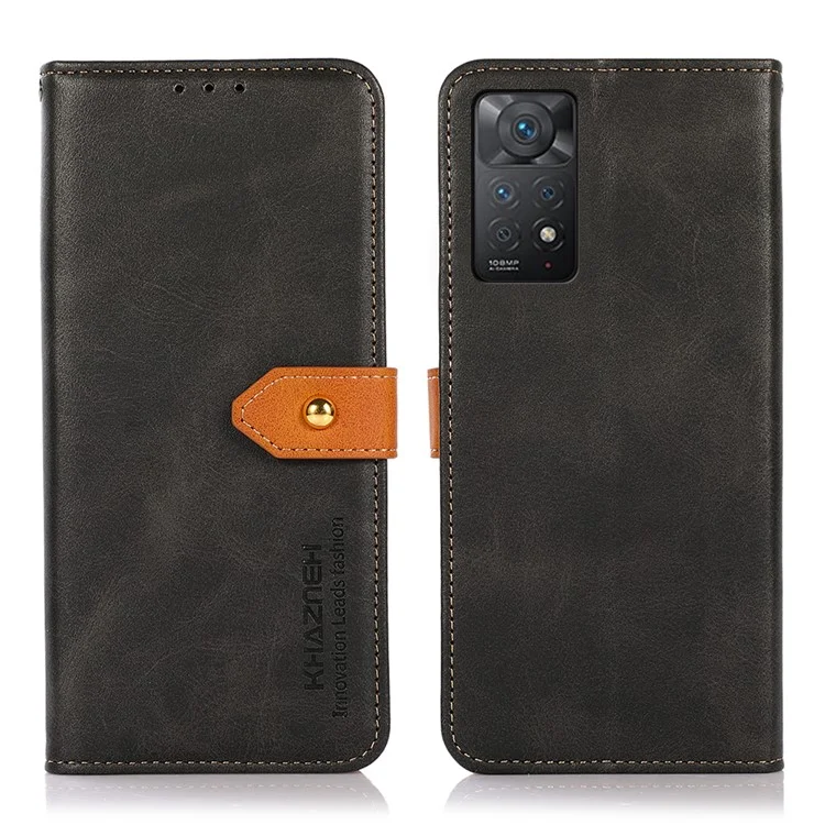 KHAZNEH For Xiaomi Redmi Note 12 Pro 4G / 11 Pro 4G (MediaTek) / Note 11 Pro 5G (Qualcomm) PU Leather Wallet Stand Phone Case Shell with Golden Magnetic Clasp - Black