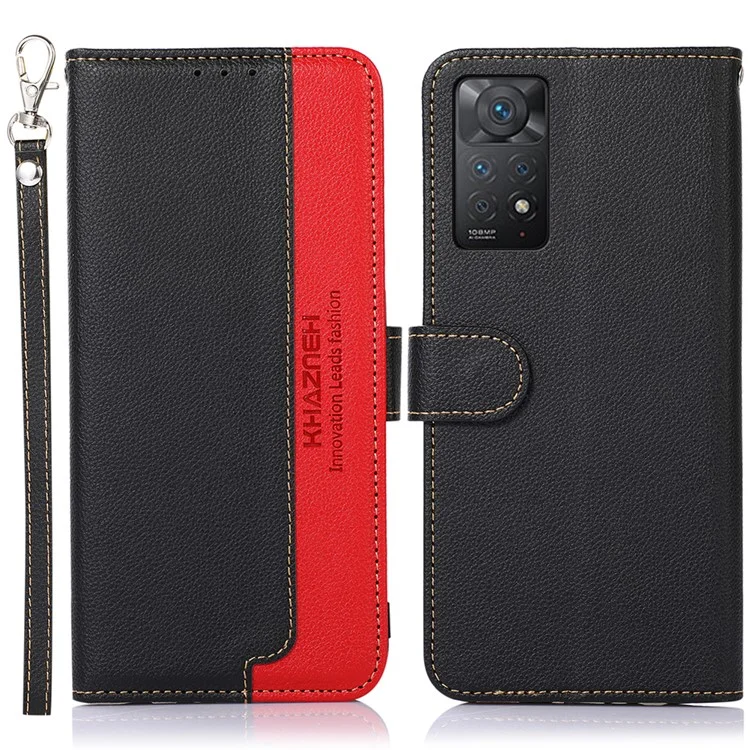 KHAZNEH For Xiaomi Redmi Note 12 Pro 4G / 11 Pro 4G (MediaTek) / Note 11 Pro 5G (Qualcomm) PU Leather RFID Blocking Stand Case Litchi Texture Wallet Mobile Phone Cover - Black