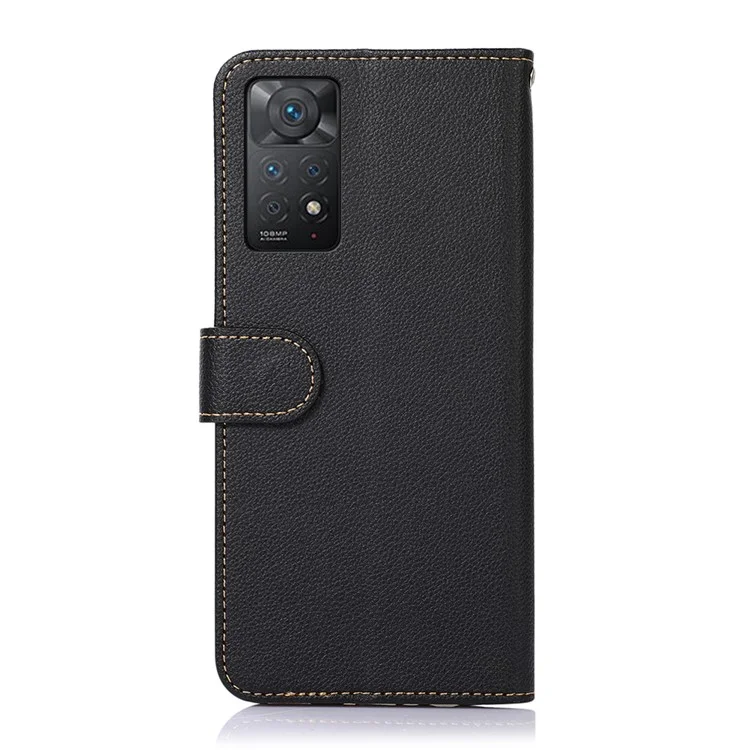 KHAZNEH For Xiaomi Redmi Note 12 Pro 4G / 11 Pro 4G (MediaTek) / Note 11 Pro 5G (Qualcomm) PU Leather RFID Blocking Stand Case Litchi Texture Wallet Mobile Phone Cover - Black