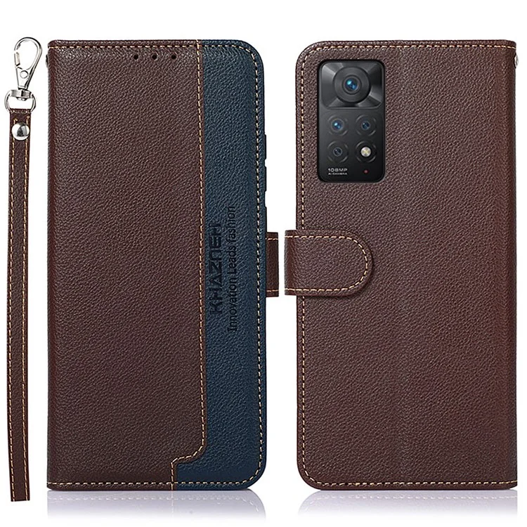 KHAZNEH For Xiaomi Redmi Note 12 Pro 4G / 11 Pro 4G (MediaTek) / Note 11 Pro 5G (Qualcomm) PU Leather RFID Blocking Stand Case Litchi Texture Wallet Mobile Phone Cover - Brown