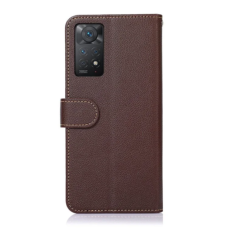 KHAZNEH For Xiaomi Redmi Note 12 Pro 4G / 11 Pro 4G (MediaTek) / Note 11 Pro 5G (Qualcomm) PU Leather RFID Blocking Stand Case Litchi Texture Wallet Mobile Phone Cover - Brown