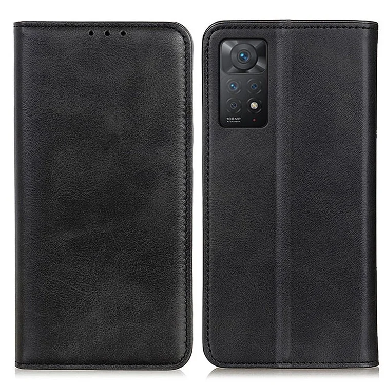 Para Xiaomi Redmi Note 12 Pro 4G / 11 Pro 4G (MediaTek) / Note 11 Pro 5G (Qualcomm) Capa Carteira de Absorção Magnética Flip Book Stand Split Leather Full Body Protective Cover - Preto