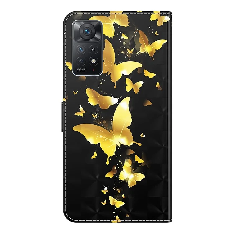 Для Xiaomi Redmi Note 11S 4G / Redmi ПРИМЕЧАНИЕ 11 4G (QUALCOMM) 3D Creative Pattern Printer Pepart Pu Free Flip Wallet Case Стенд Функция Журнал Магнитная Защитная Крышка С Ремешком - Золотые Бабочки
