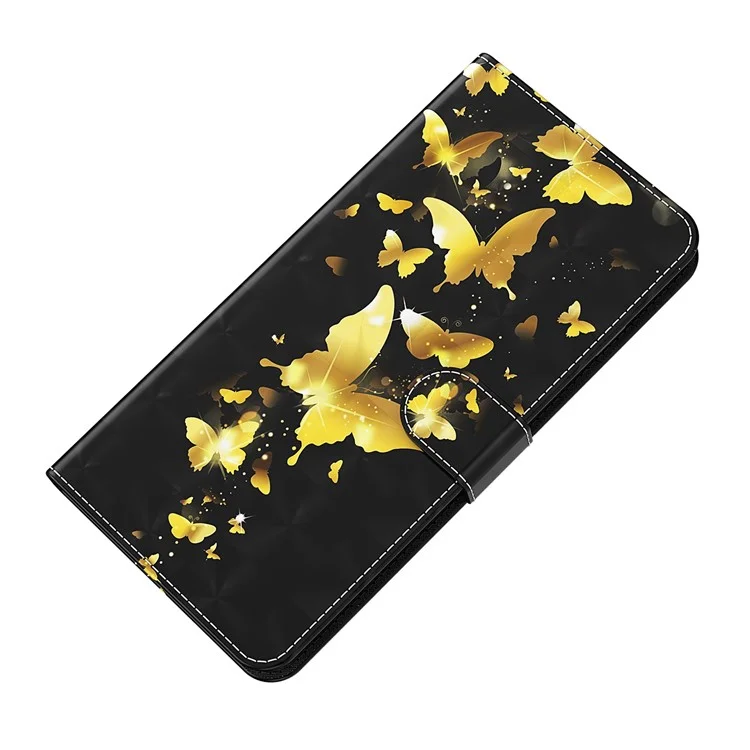 Для Xiaomi Redmi Note 11S 4G / Redmi ПРИМЕЧАНИЕ 11 4G (QUALCOMM) 3D Creative Pattern Printer Pepart Pu Free Flip Wallet Case Стенд Функция Журнал Магнитная Защитная Крышка С Ремешком - Золотые Бабочки