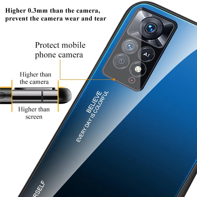 Pour Xiaomi Redmi Note 12 Pro 4G / 11 Pro 4G (MediaTek) / Note 11 Pro 5G (Qualcomm) Gradient Color Anti-scratch Tempered Glass Back + Soft TPU Edge Phone Case Shell - Bleu / Noir