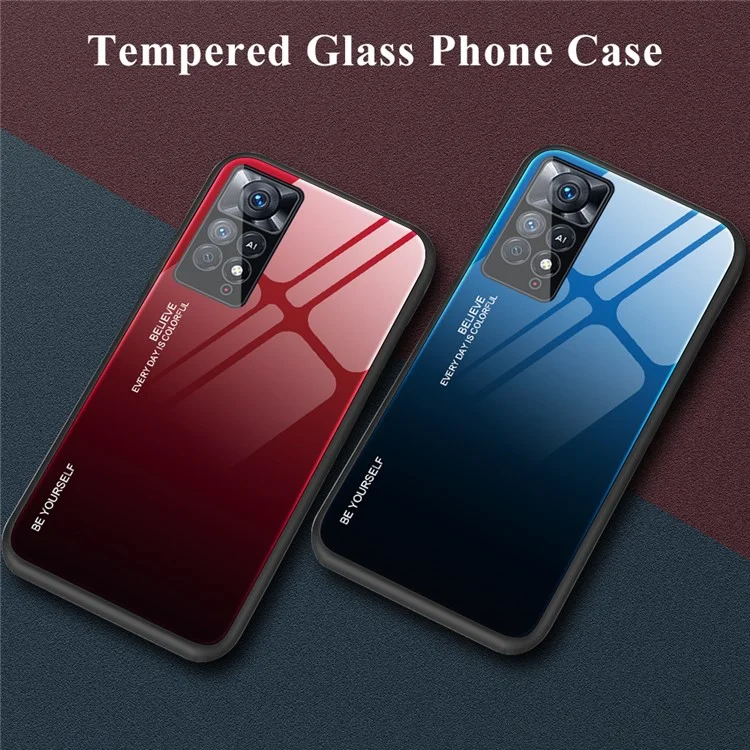 Pour Xiaomi Redmi Note 12 Pro 4G / 11 Pro 4G (MediaTek) / Note 11 Pro 5G (Qualcomm) Gradient Color Anti-scratch Tempered Glass Back + Soft TPU Edge Phone Case Shell - Bleu / Noir