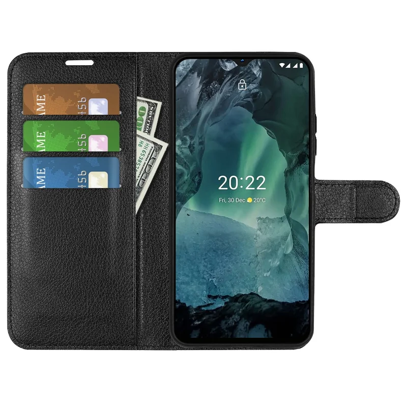 For Nokia G11/G21 PU Leather Stand Phone Cover Anti-drop Protection Litchi Texture Wallet Case - Black