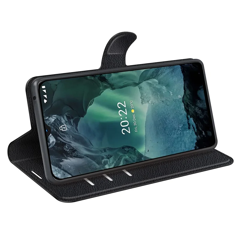 For Nokia G11/G21 PU Leather Stand Phone Cover Anti-drop Protection Litchi Texture Wallet Case - Black